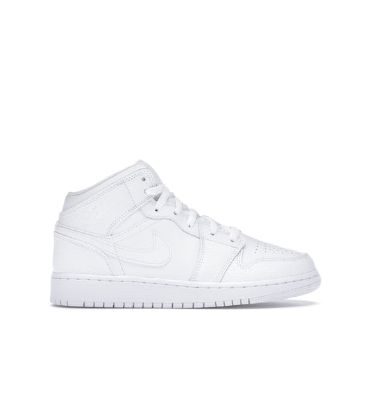 Nike Air Jordan 1 Mid Triple White (GS)